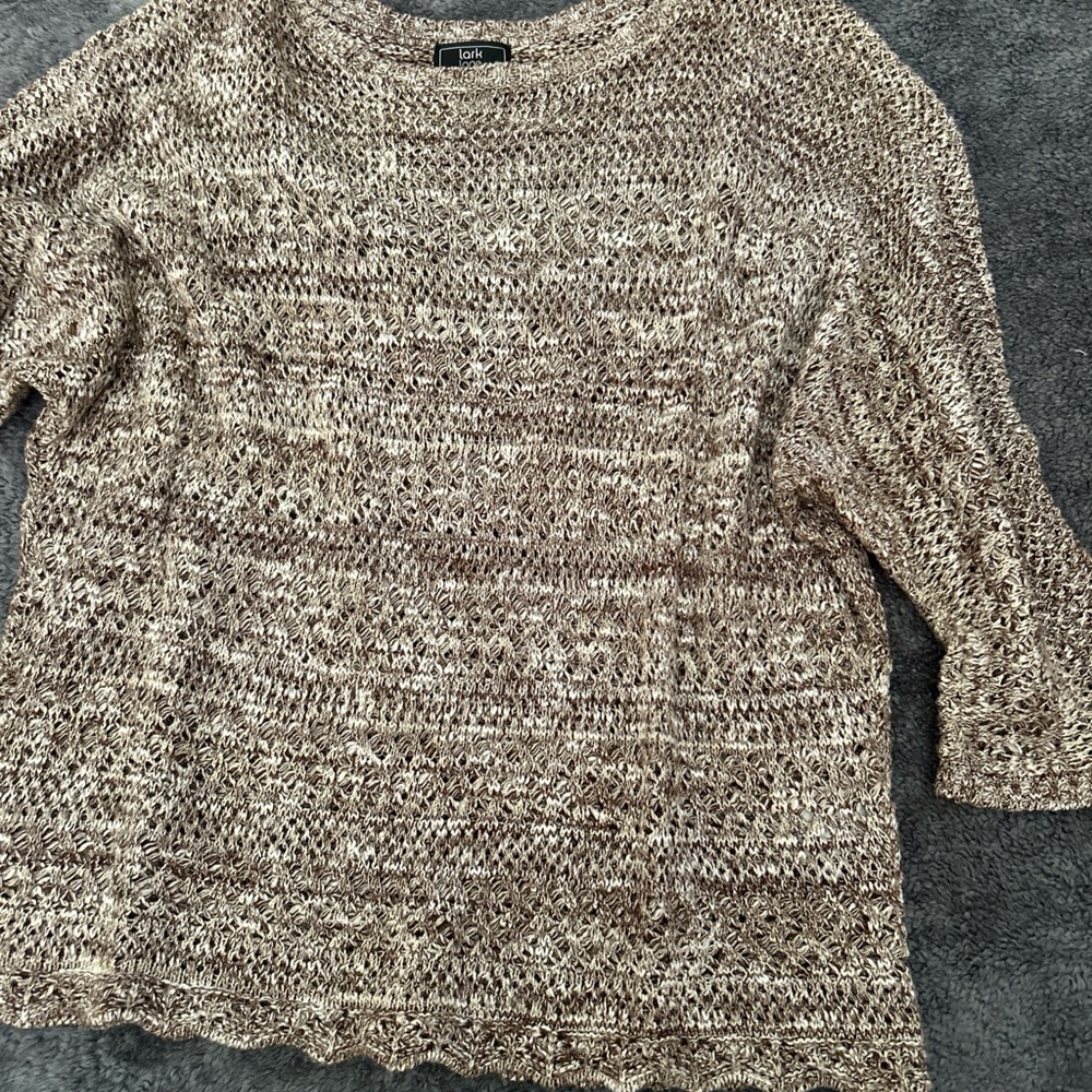 Stylish Lark Lane Knit Sweater 3/4 Sleeve Brown